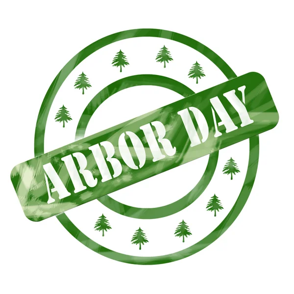 Green Weathered Arbor Day Stamp Circles and Trees — Stock Photo, Image