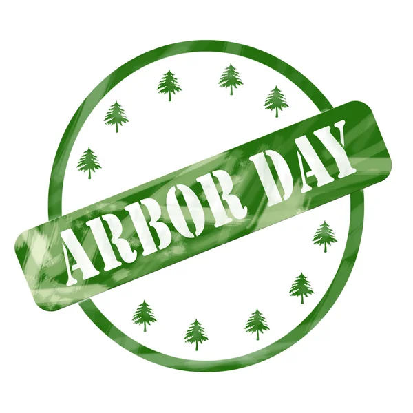 Green Weathered Arbor Day Stamp Circle and Trees — Stock Photo, Image