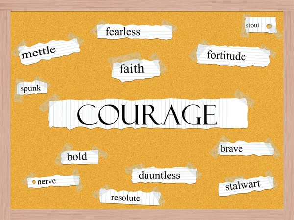 Notion de mot courage corkboard — Photo