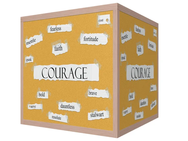 Coraje 3D cubo Corkboard Word Concept — Foto de Stock