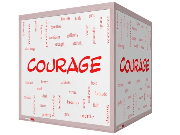 Courage Word Cloud Concept en una pizarra blanca de cubo 3D — Foto de Stock