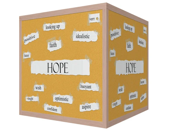 Esperança 3D Cubo Corkboard Palavra Conceito — Fotografia de Stock