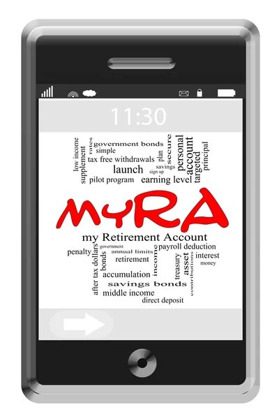 "myRA Word Cloud" -begrep på Touchscreen – stockfoto