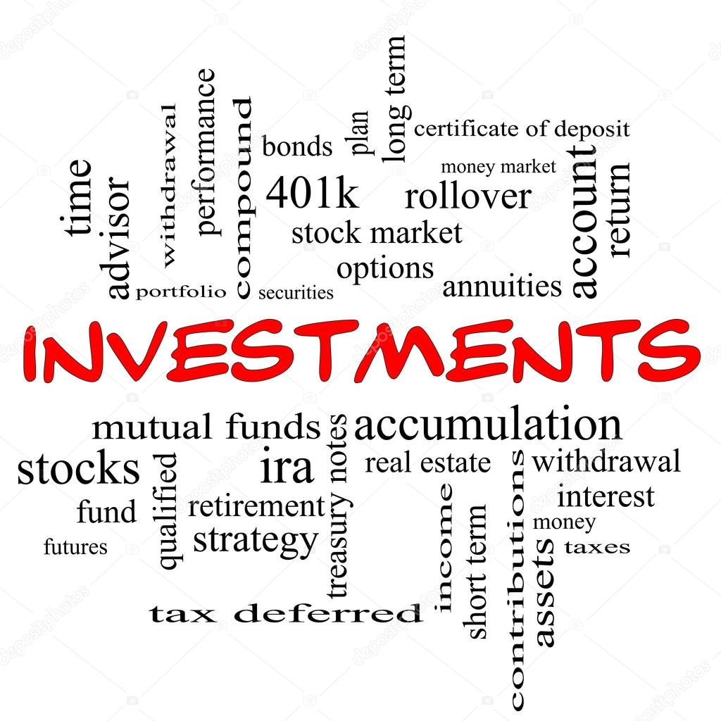 Investments Word Cloud Concept in red caps