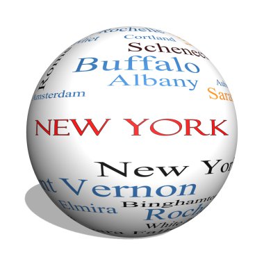 New york eyalet 3d küre kelime bulutu kavramı