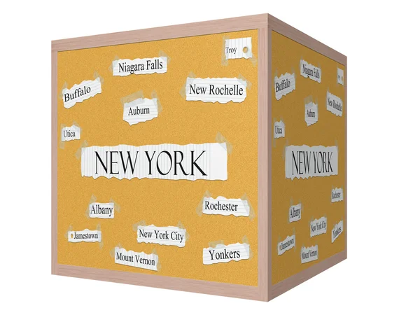 New York-i állami 3d kocka corkboard szó koncepció — Stock Fotó