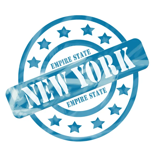 Blue Weathered New York Empire State Stamp Circles and Stars — Stock Photo, Image