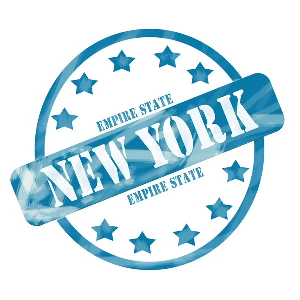 蓝色的风化纽约帝国州邮票圈和星星 — 图库照片