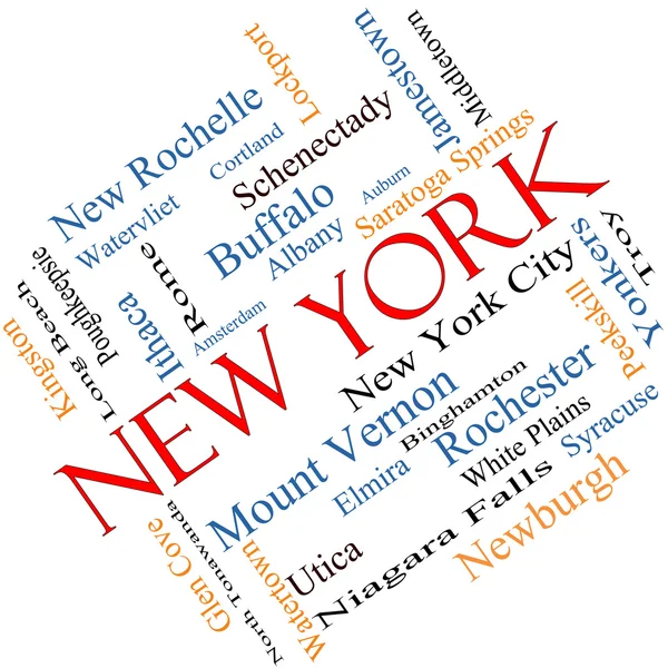 New York-i állami szó felhő fogalmát könyök — Stock Fotó