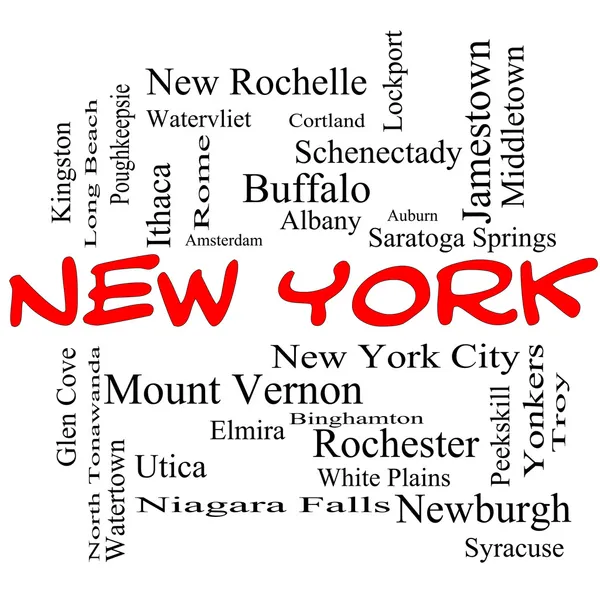 New York State Word Cloud Concept in maiuscolo rosso — Foto Stock