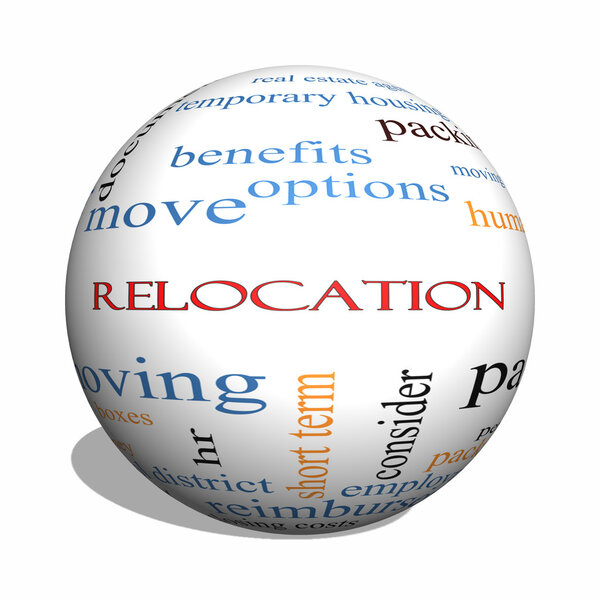Relocation 3D sphere Word Cloud Concept