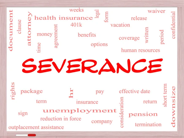 Severance Word Cloud Concept en una pizarra blanca — Foto de Stock