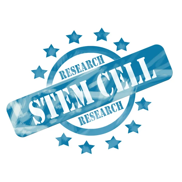 Blue Weathered Stem Cell Research Stamp Circle and Stars Design — Stock Photo, Image