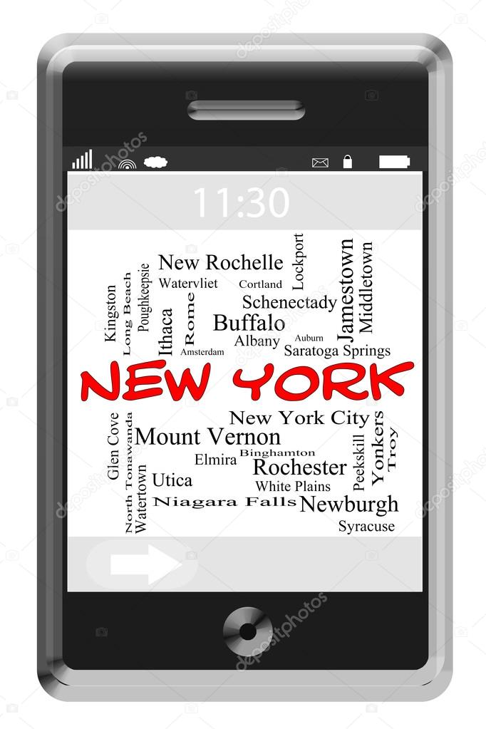 New York Word Cloud Concept on Touchscreen Phone