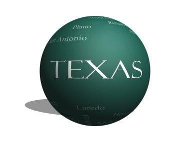 Texas State Word Cloud Concept on a 3D sphere Blackboard clipart
