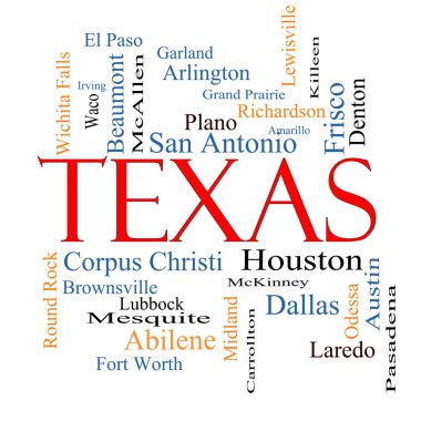 Texas State Word Cloud Concept clipart