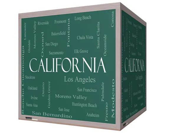 California State Word Cloud Concept on a 3D cube Blackboard — Stock Photo, Image