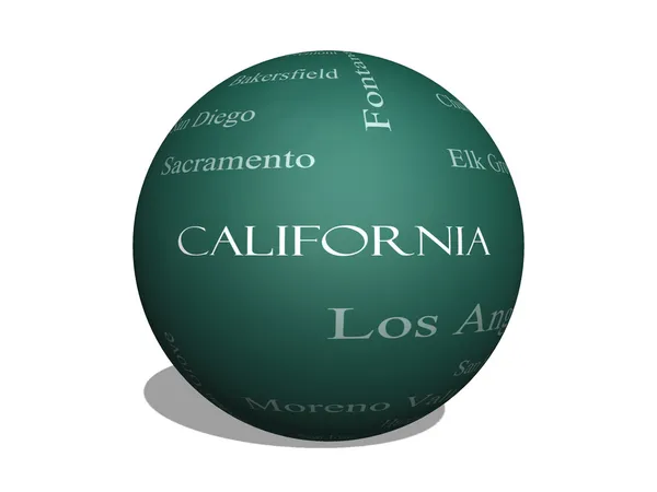 Kalifornien State Word Cloud-Konzept auf einer 3D-Kugel-Tafel — Stockfoto