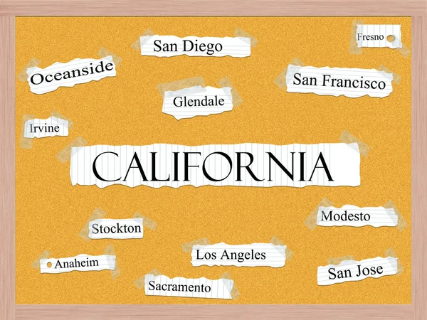 カリフォルニア州コルクボード単語概念 — ストック写真