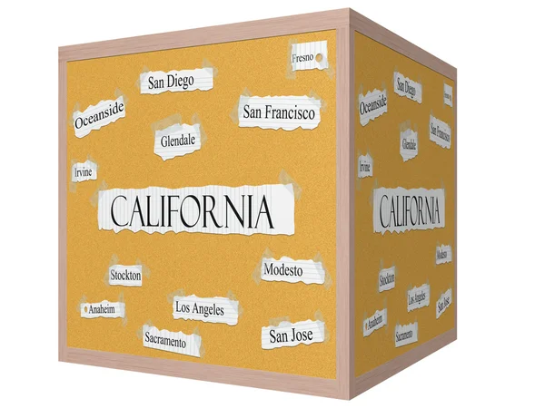 California State 3D cube Corkboard Word Concept — Stock Photo, Image