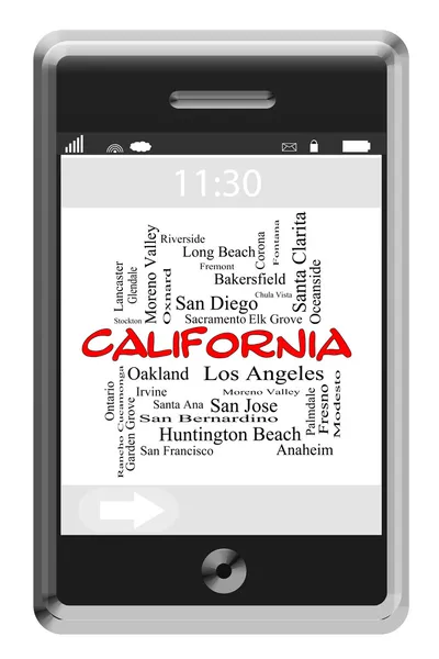 Concepto de nube de palabras de California State en el teléfono con pantalla táctil —  Fotos de Stock