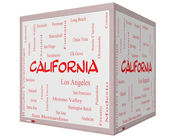 California State Word Cloud Concept on a 3D cube Whiteboard — Stock Photo, Image