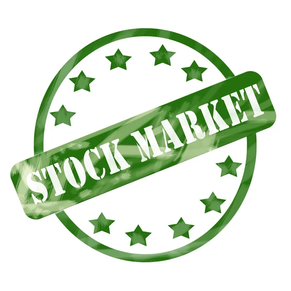 Zelená zvětralých akciový trh razítko kruh a hvězdy — Stock fotografie