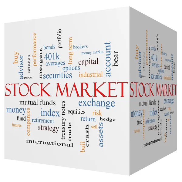 株式市場 3 d キューブ単語雲概念 — ストック写真
