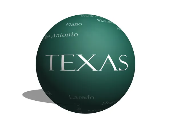 Texas koncepcji Państwa chmura słowa na 3d Kula tablica — Zdjęcie stockowe