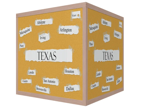 Texas State 3D cubo Corkboard Word Concept — Foto de Stock