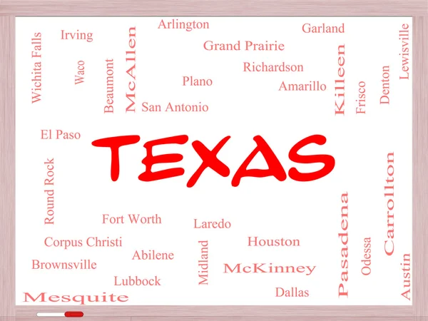 Texas state ordet moln koncept på en whiteboard — Stockfoto