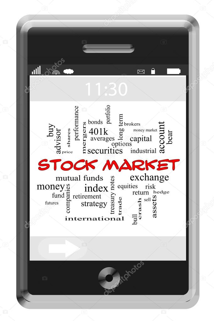 Stock Market Word Cloud Concept on Touchscreen Phone