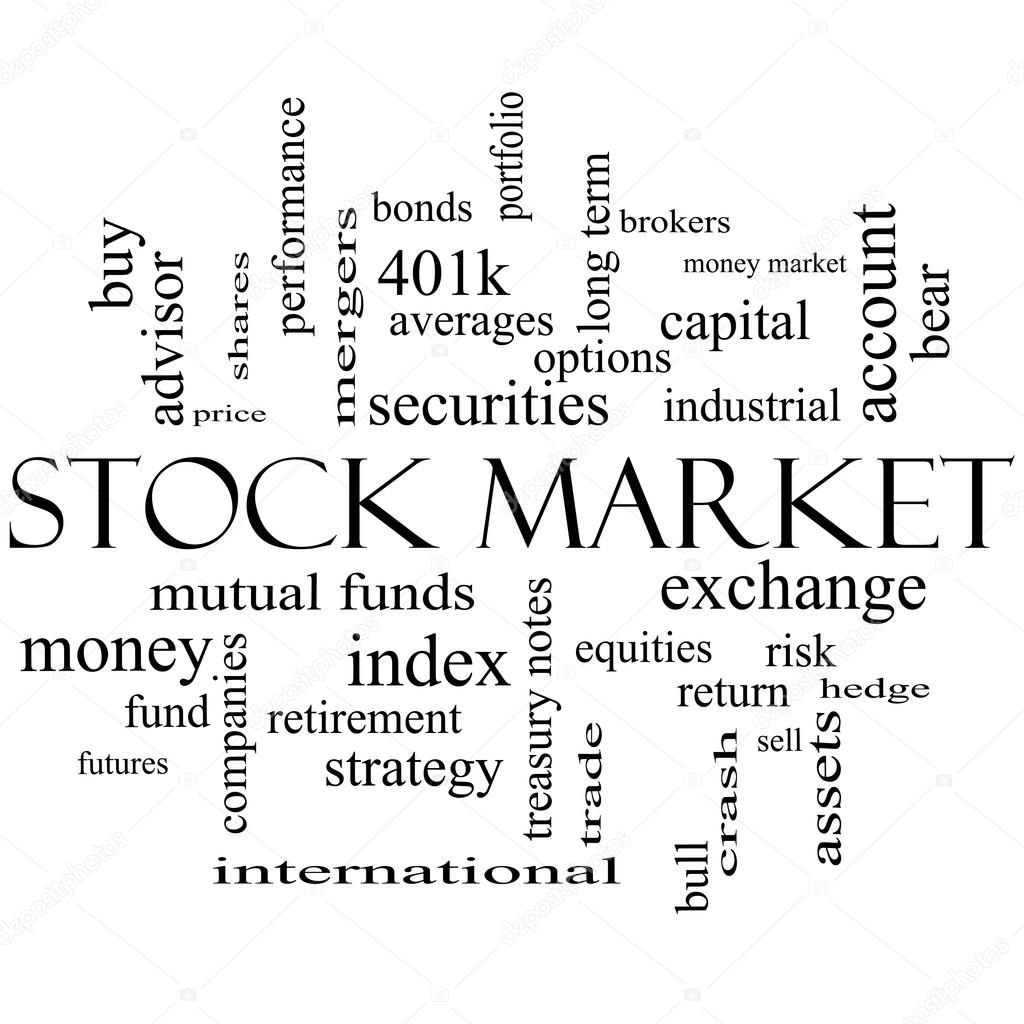 Stock Market Word Cloud Concept in black and white