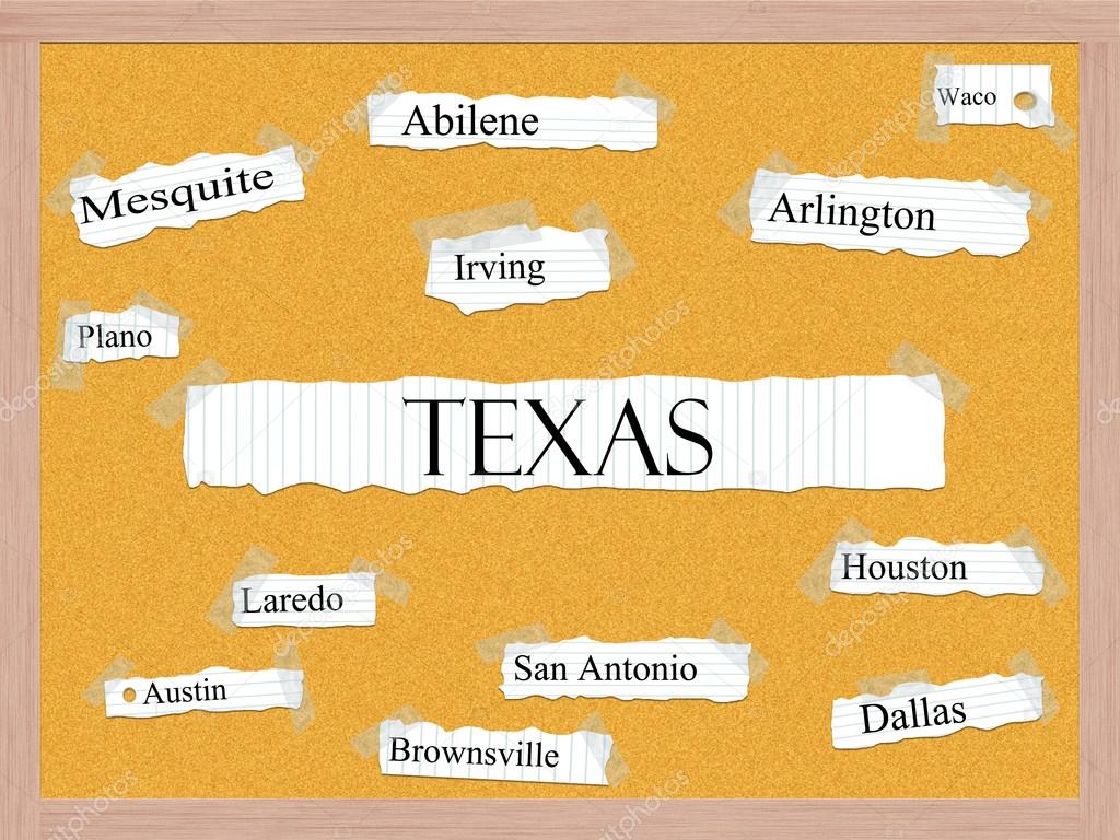 Texas State Corkboard Word Concept