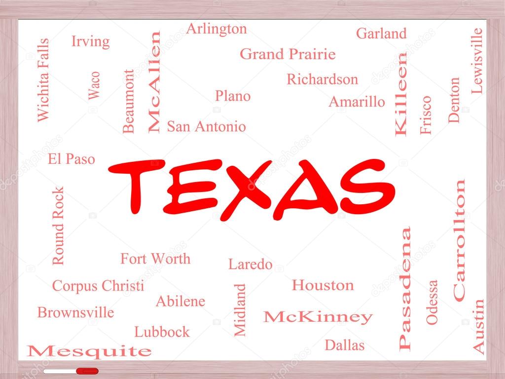 Texas State Word Cloud Concept on a Whiteboard