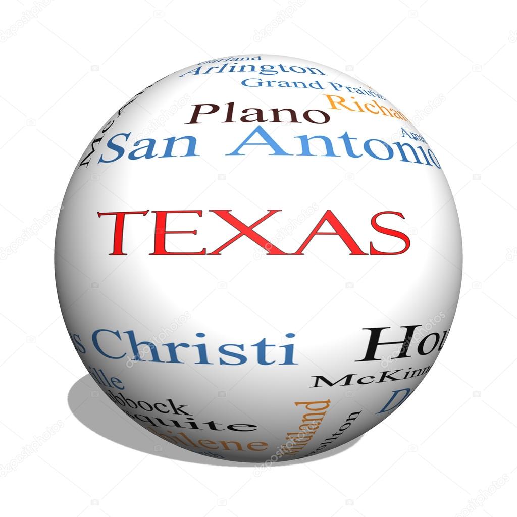 Texas State 3D sphere Word Cloud Concept