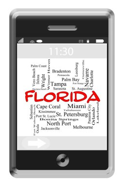 Florida State Word Cloud Concept on Touchscreen Phone clipart