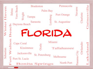 Florida State Word Cloud Concept on a Whiteboard clipart