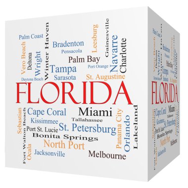 Florida State 3D cube Word Cloud Concept clipart