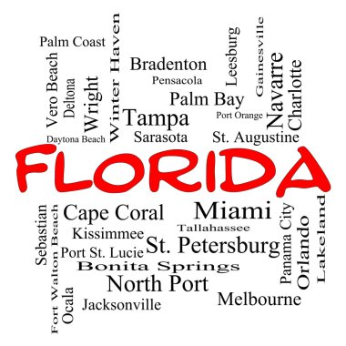 Florida State Word Cloud Concept in red caps clipart