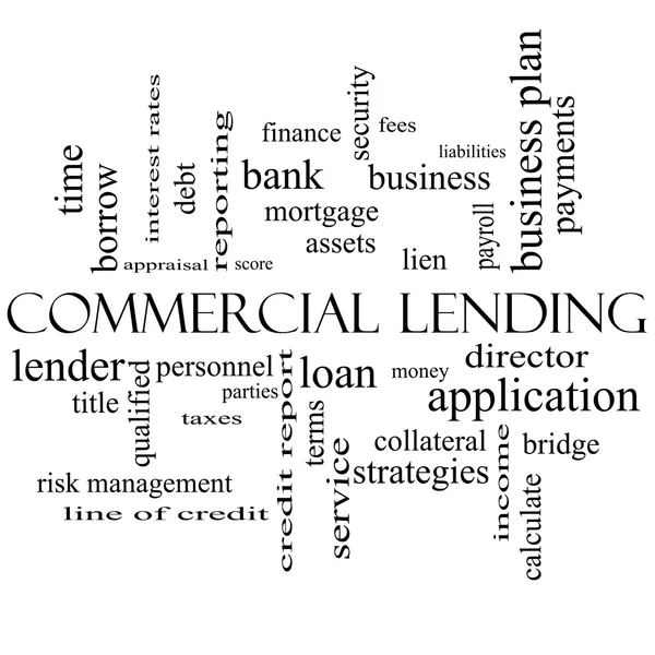 Commercial Lending Word Cloud Concept in black and white — Stock Photo, Image