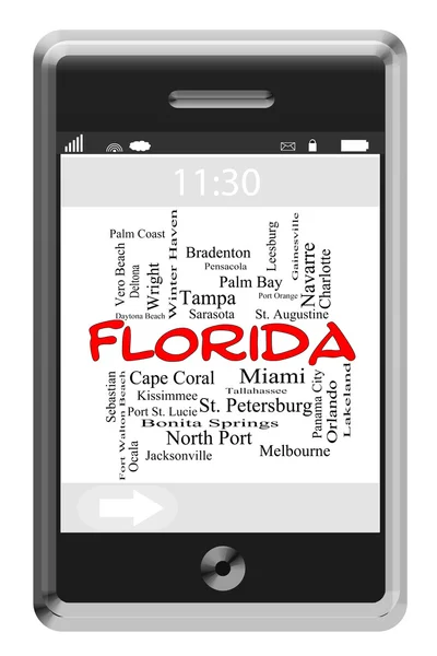 Florida State Word Cloud Concept on Touchscreen Phone — Stock Photo, Image