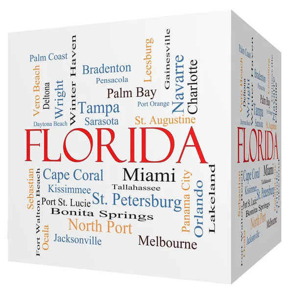 Florida State 3D cube Word Cloud Concept — Φωτογραφία Αρχείου