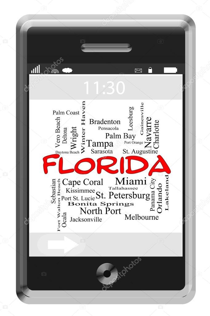 Florida State Word Cloud Concept on Touchscreen Phone