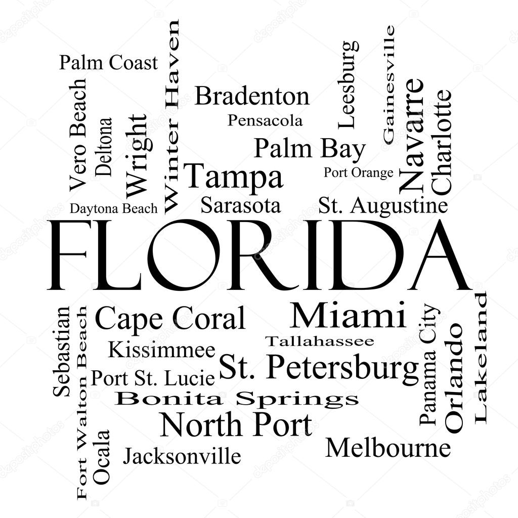 Florida State Word Cloud Concept in black and white