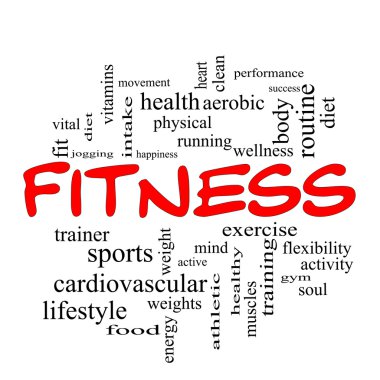 Fitness Word Cloud Concept in red caps clipart
