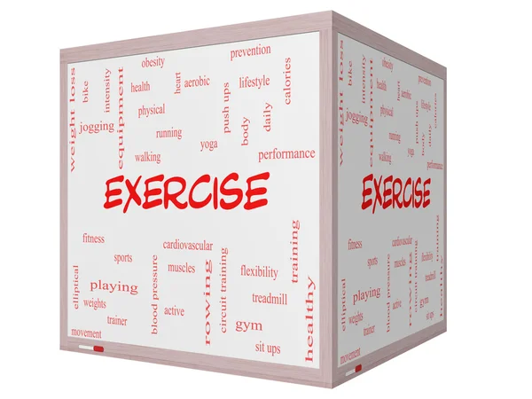 Exercise Word Cloud Concept on a 3D cube Whiteboard — Stock Photo, Image