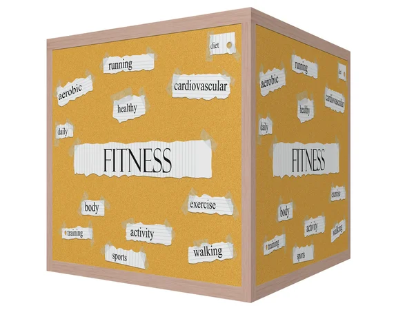 Fitness 3d krychle corkboard slovo koncepce — Stock fotografie
