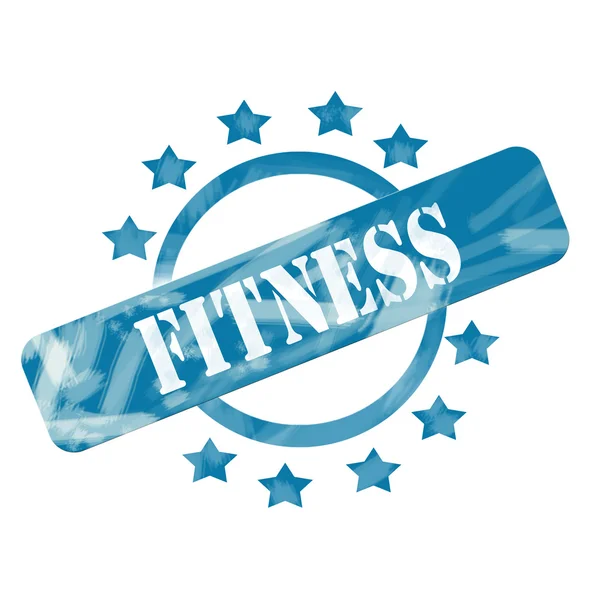 Projekt znaczka fitness wyblakły niebieski okrąg i gwiazdy — Zdjęcie stockowe
