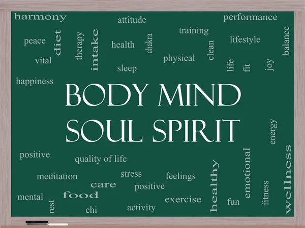Body Mind Soul Spirit Word Cloud Concept on a Blackboard — Stock Photo, Image